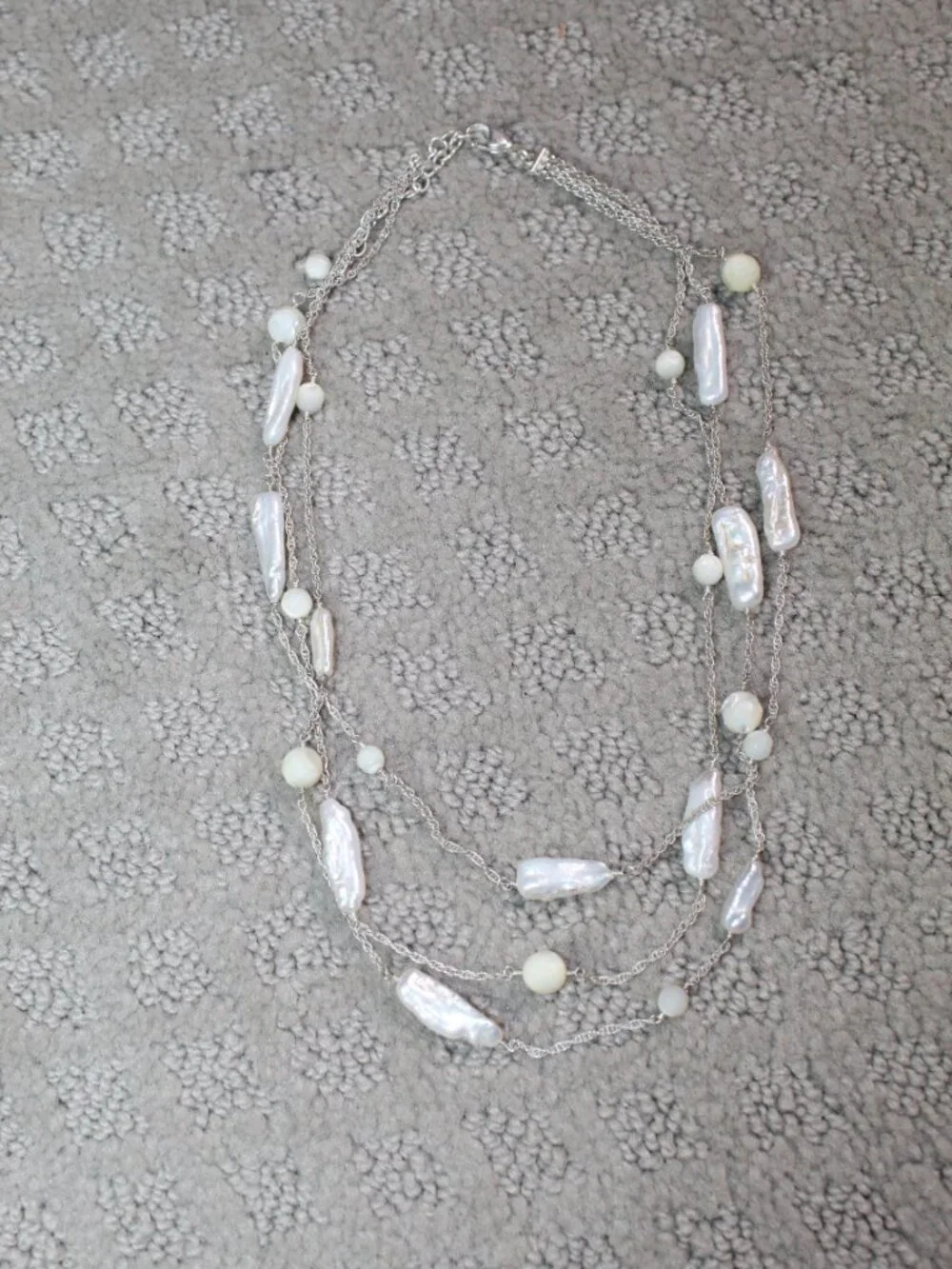 Triple Strand Fresh water Pearl Necklace Adjustable 17